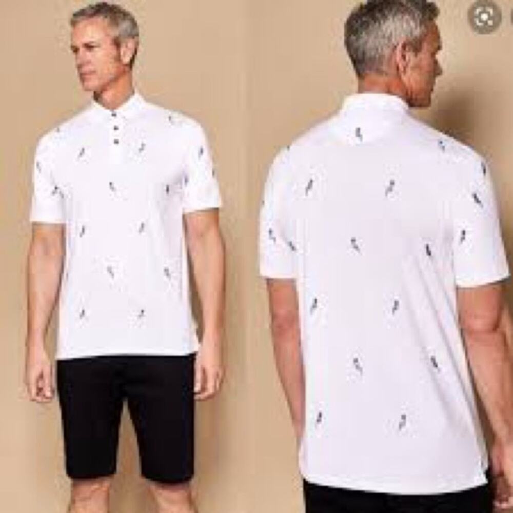 Ted Baker MEN White Embroidered Parrot Polo Shirt Size XL